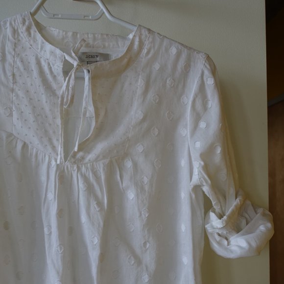 JCrew J. Crew #A5545  Tie Swiss Dot Peasant popover Blouse top white size 0 XS - Picture 11 of 13
